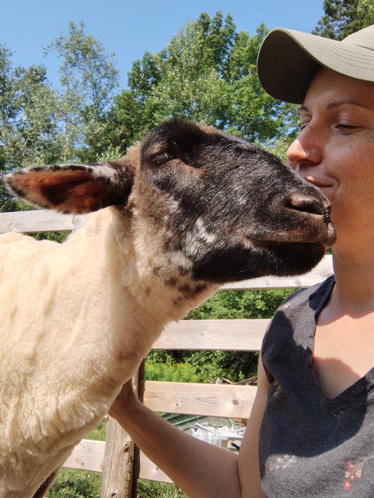 Emma the sheep with Lily's Place Executive Director Jamie Sabot